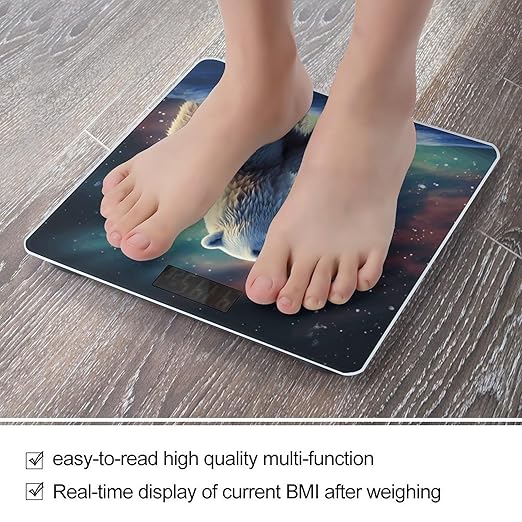 Northern Lights Polar Bear Bathroom Scale Large LCD Backlight Display Digital Scale Rounded Corners Body Scales Automatic Power On/Off Bathroom Scales for Home Bedrooms