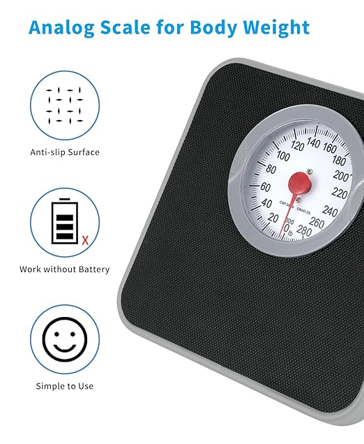 Analog Scale for Body Weight Mechanical Bathroom Scale Up to 300lb Dial Scale with Wider and Thicker Anti-Slip Platform Simple Calibration
