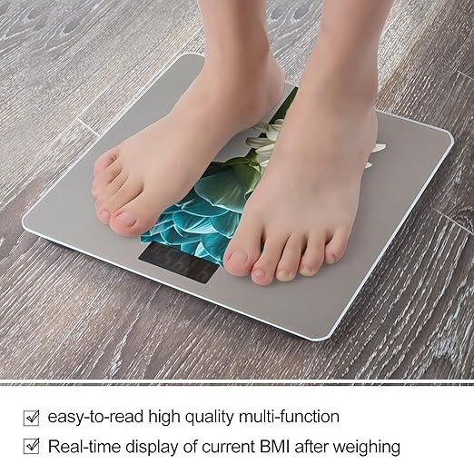 Teal and Flower Scale for Body Weight Digital Bathroom Scale Toughened Glass High Precision Scales for Body Weight with Large LCD Backlight Display Weight Scales
