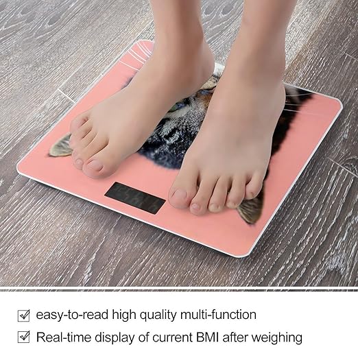 Cute Cat with Green Eyes Digital Bathroom Scale for Body Weight Lighted LCD Display Round Corner