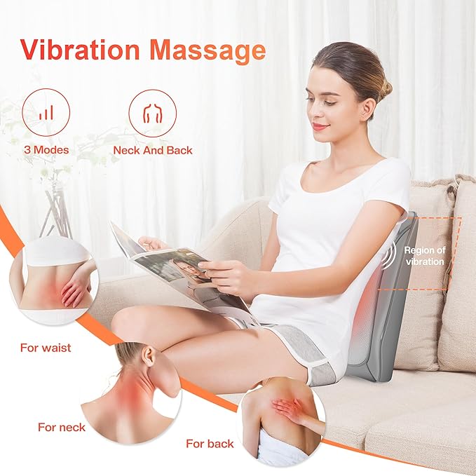COMFIER Shiatsu Neck and Back Massager with Heat &amp Vibration 3D Deep Kneading Back Massage for Pain Relief Home Office UseGift for Her/HimGray