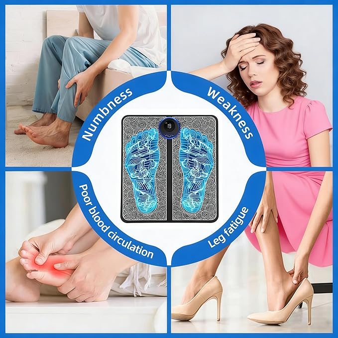 EMS Foot Massager for Pain Relief &amp Muscle Stimulation - 19 Intensity Levels 8 Modes with Wireless Remote | EMS Foot Plate Technology for Home/Office/Recovery Use (USB Rechargeable)