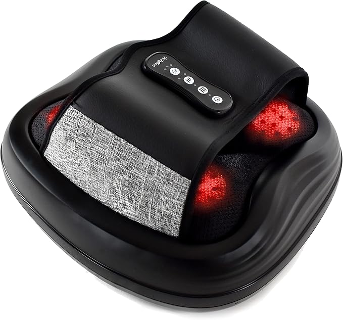 Zyllion Shiatsu Foot Massager with Heat - Deep Tissue Kneading Rolling Massage Machine with Air Compression for Feet Plantar Fasciitis and Up to Size 13 - Black (ZMA-31-BK)