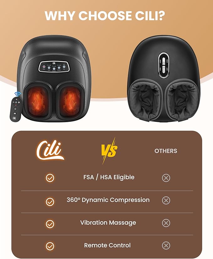 CILI 2026 Upgraded 4-in-1 Heated Foot Massager with Shiatsu Compression &amp Vibration Feet Massager Machine with Independent Controls Remote Control Deep Kneading Fits Big Feet 14 Men Women Gi