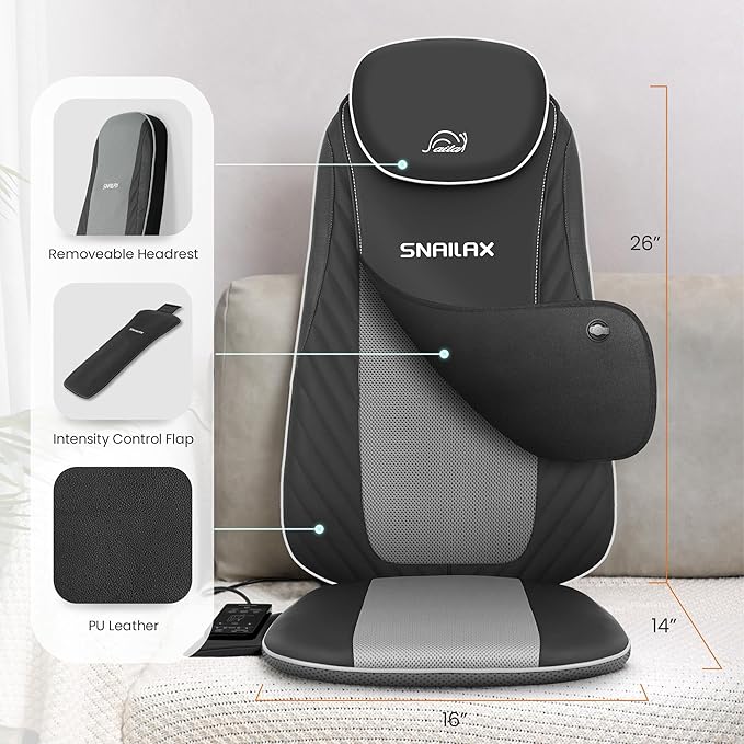 Snailax Gifts for Mom Dad Shiatsu Back Massager with Heat &amp Vibration 3D Kneading Massage Chair Pad for Pain Relief Deep Tissue Chair Massager for Office Home Chair Use