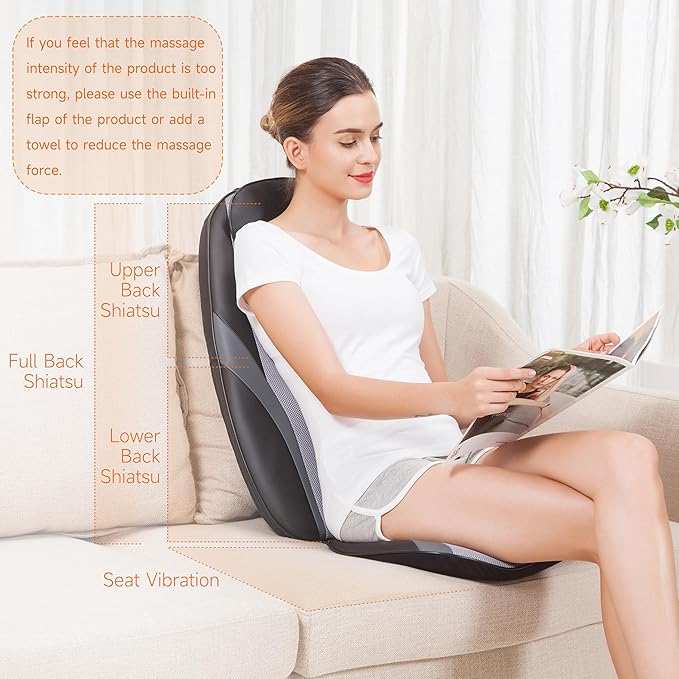 Snailax Neck and Back Massager with Heat Massage Chair Pad Back Massager for Pain Relief Deep Tissue Chair Massage Pad with 10 Deep Kneading Nodes for Office Home Gifts for DadMom