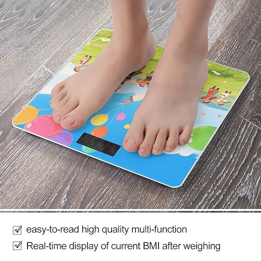 Kids Dancing on Grassland Weight Scale Cute Bathroom Scale for Body Highly Accurate Digital Weighing Machine for People Compact LCD Display Scales with Sturdy Toughened Glass Scales
