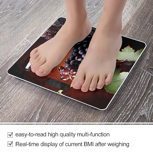 Red Wine Grapes Bathroom Scale for Body Weight Bathroom Weighing Scale with Backlit LCD Display Highly Accurate Measures Weight Up to 180kg