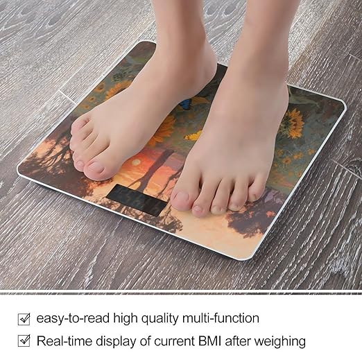 Sunflower Butterfly Weight Scale Large Digital Bathroom Scales with Bright LED Display Non Slip Digital Scale and Step On Fashion Weighing Machine for Body