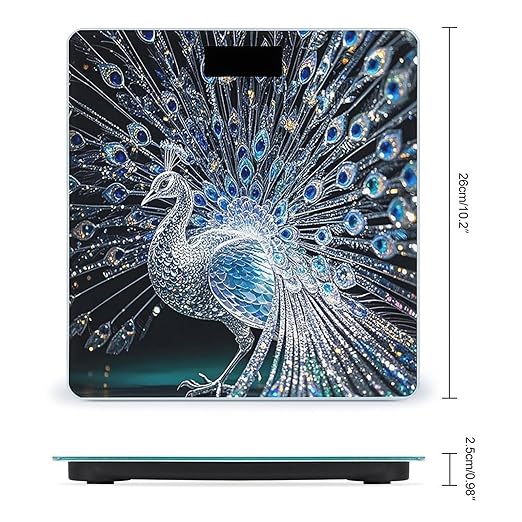 Digital Bathroom Scale for Body Weight Scale with Bright LCD Display High Accuracy Step-On Technology Auto On/Off Crystal Peacock Digital Scales 400 Lbs /180kg