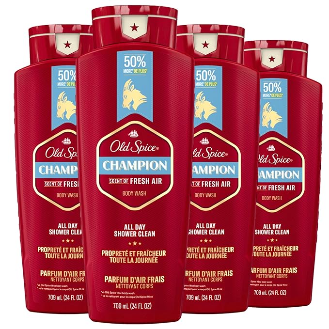 Old Spice Refreshing Body Wash for Men 3X Defense 24/7 Shower Fresh with Long Lasting Scent Red Collection Champion with Fresh Scent 24 oz (Pack of 4)
