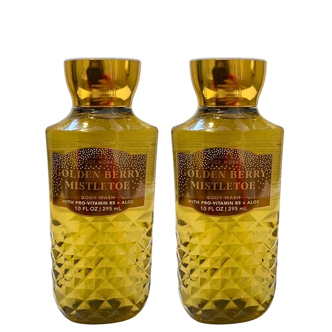 Bath &amp Body Works Shea + Vitamin E Shower Gel Set of 2 10oz Each (Golden Berry Mistletoe)