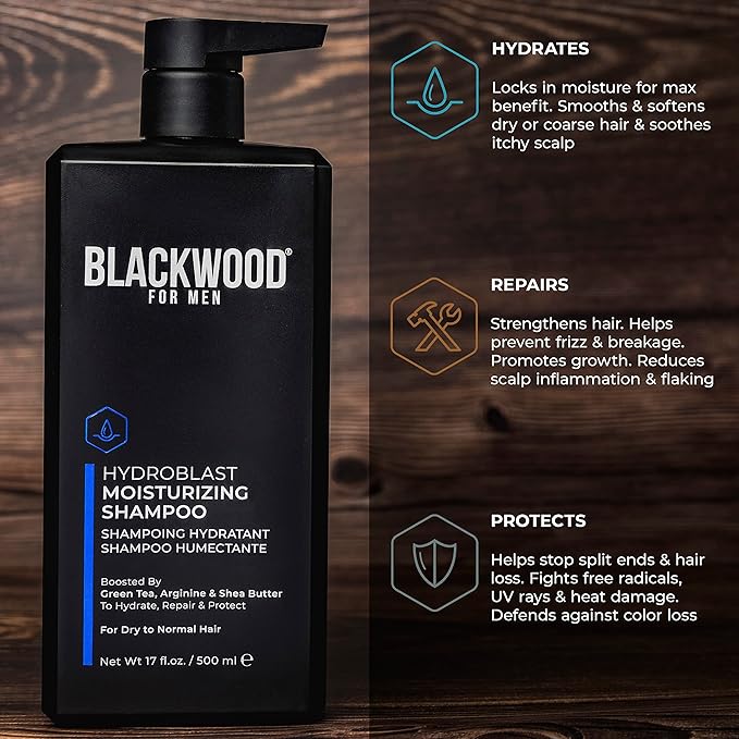 Blackwood For Men Hydroblast Moisturizing Shampoo &amp Pure Moisture Body Wash - Vegan Nourishing Hair &amp Skin Duo with Ginseng Ginger &amp Menthol - Sulfate Paraben &amp Cruelty-Free (17 Oz