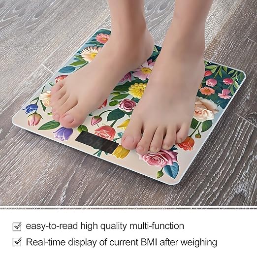 Garden Flowers Scale for Body Weight Highly Accurate Digital Bathroom Body Scale Digital Bathroom Scales for People Anti-Slip Large LCD Display Smart Scales