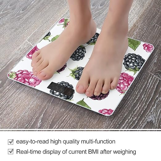 BlackBerry Fruit Pattern Scale for Body Weight Accurate Digital Bathroom Scale Toughened Glass High Precision Scales Smart Weight Scales with Large LCD Backlight Display Weighing Machine