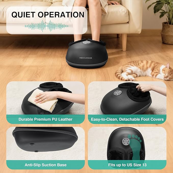 Medcursor Foot Massager with Heat - 2026 Upgraded Shiatsu Deep Kneading Machine Multi Air Compression Intensity Smart APP Mobile Remote Control Feet Massage for Home and Office Use