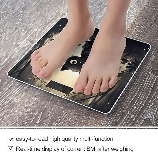 Hand Drawn Black Cat Scale for Body Weight Accurate Digital Bathroom Scale Toughened Glass High Precision Scales Smart Weight Scales with Large LCD Backlight Display Weighing Machine