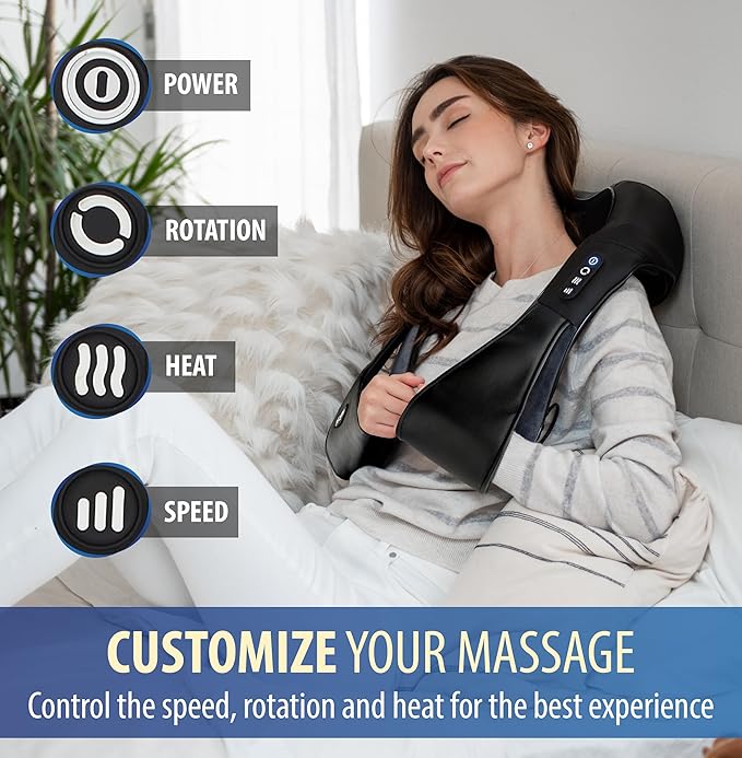 Zyllion Shiatsu Neck and Back Massager with Heat - Cordless Rechargeable 3D Electric Kneading Deep Tissue Massage for Muscle Pain Relief Black ZMA-28RB