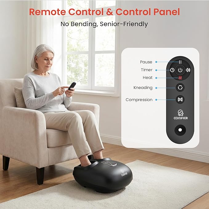 COMFIER Shiatsu Foot Massager with Heat Kneading RollingVibration CompressionRemote ControlFoot Massage for NeuropathyPlantar FasciitisSize 13“