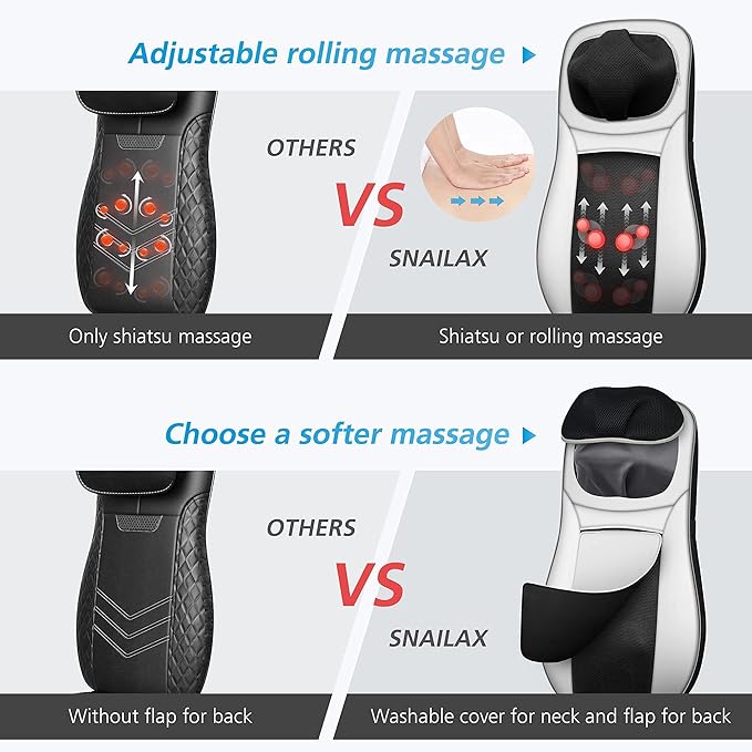 Snailax Neck and Back Massager with Heat Shiatsu Back Massager for Back Pain KneadingRolling Massage Seat CushionFull Body Massage Chair PadSeat Massager for ChairIdeal Gifts