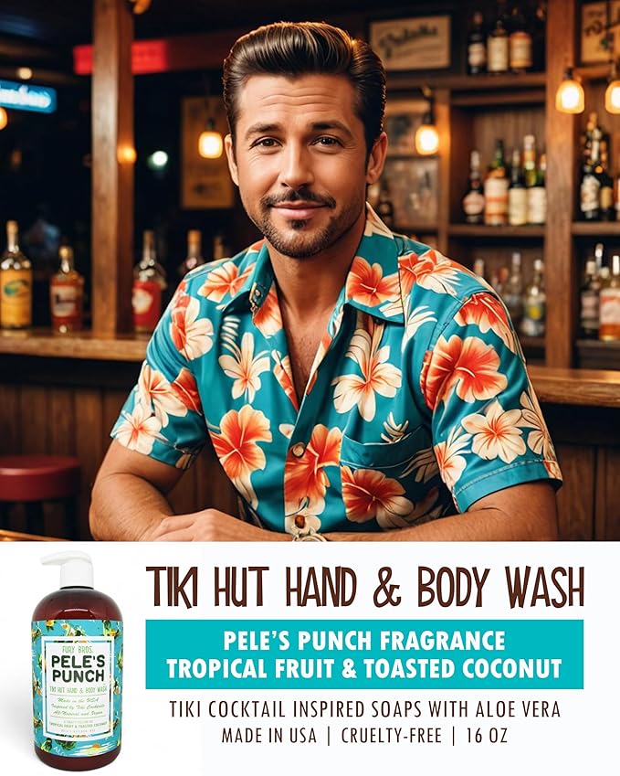 FURY BROS. Tiki Hut Hand &amp Body Wash Pele’s Punch | Tropical Fruit &amp Toasted Coconut | Natural Ingredients | Made in USA | Inspired by Tiki Cocktail Recipes | Cruelty-Free | 16 oz