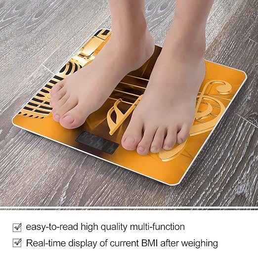 Microphone with Music Notes Scale for Body Weight Anti-Slip Sturdy Tempered Glass Weighing Machine Highly Digital Accurate Bright LCD Bathroom Scale for Household Gift