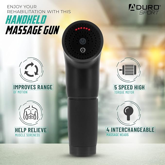 Aduro Percussion Massage Gun Deep Tissue Muscle Massage Gun Handheld Elite Recovery™ Electric Hand Held Therapy Massager Gun Perfect for Athletes Full Body Back Neck Shoulder Pain Relief (Black)