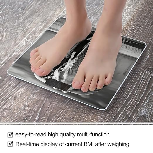 Black and White Elephant Scale for Body Weight Anti-Slip Tempered Glass Digital Bathroom Scales Clear LCD Display Weighing Scale Safe Rounded Corners Smart Scales