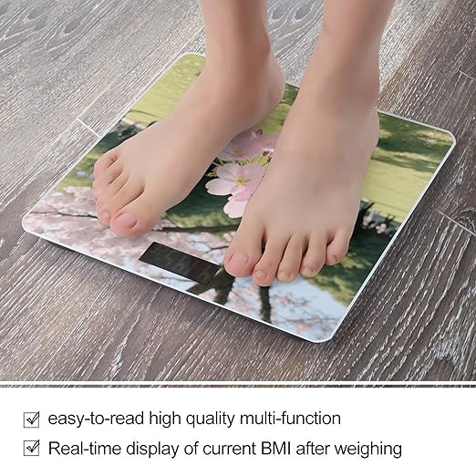Cherry Blossom Weight Scale Cute Bathroom Scale for Body Highly Accurate Digital Weighing Machine for People Compact LCD Display Scales with Sturdy Toughened Glass Scales