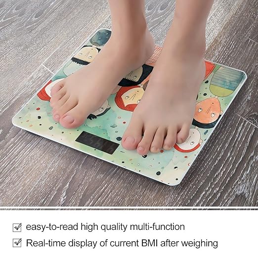 Primitive Art Style Scale for Body Weight Anti-Slip Tempered Glass Digital Bathroom Scales Clear LCD Display Weighing Scale Safe Rounded Corners Smart Scales