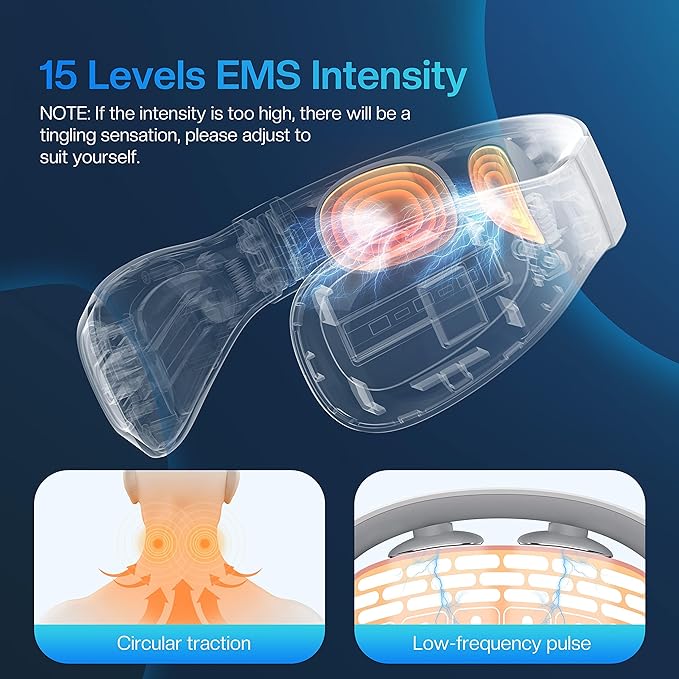 COMFIER Portable Heated Neck Massager EMS Intelligent Electric Neck Massager with Heat and 3D Electrode Pads for Women Men
