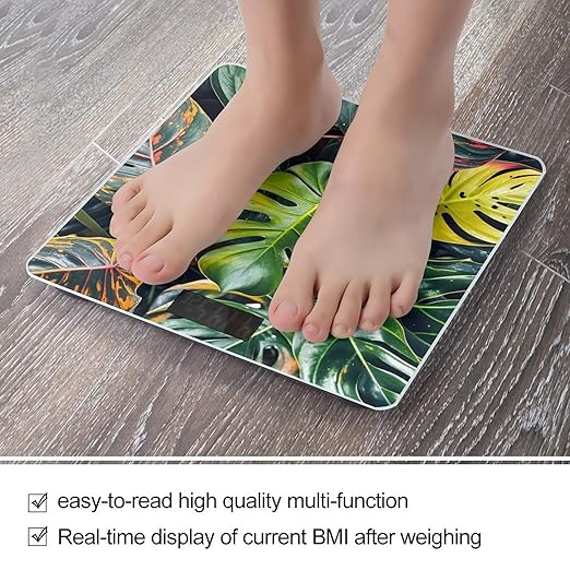 Colorful Tropical Leaves Pattern Scale for Body Weight Smart Scales Digital Bathroom Scale High Precision Weighing Scales with Large Display Weighing Machine for People