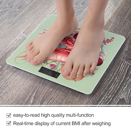 Pomegranates and Fruits Scale for Body Weight Highly Accurate Digital Bathroom Scale Sturdy Tempered Glass Weighing Scales with LCD Display Fashion Body Fat Smart Scales 400lb