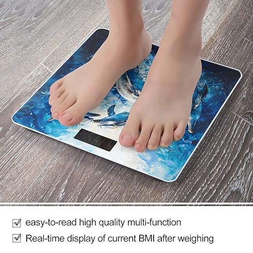 Dolphins Art Digital Bathroom Scale for Body Weight Weighing Scale with Backlit LCD Display High Precision Measurements &amp Measures Weight Up to 180kg