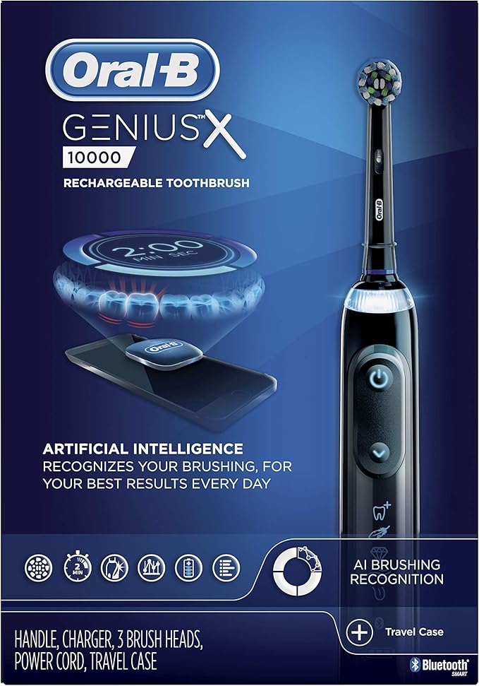 Oral-B GENIUS X Electric Toothbrush with 3 Oral-B Replacement Brush Heads and Toothbrush Case Black