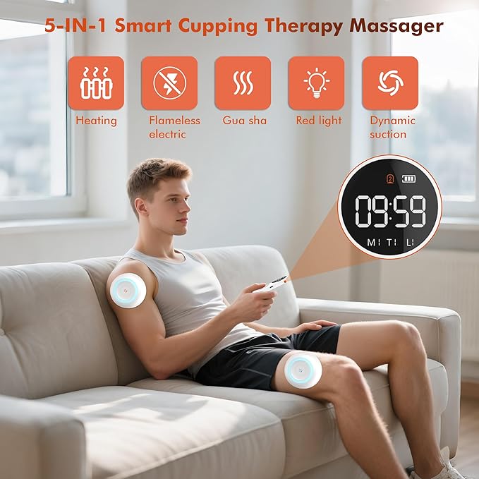 2 Pack Smart Cupping Therapy Massager 5-in-1 Cupping Therapy Set for Pain Relief Knots Aches Muscle Soreness Electric Cupping kit for Massage Therapy with Remote Control