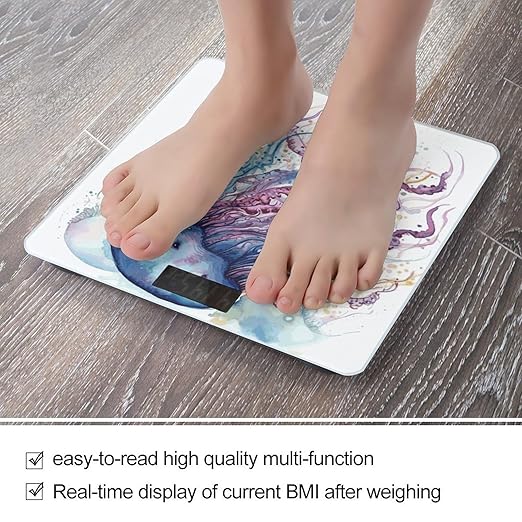 Watercolor Jellyfish Bathroom Scale Ultra-Bright Liquid Crystal Screen Weight Scale Accurate Bathroom Body Scales for Body Weight Bathroom Pet Home Bedroom Gift-Giving