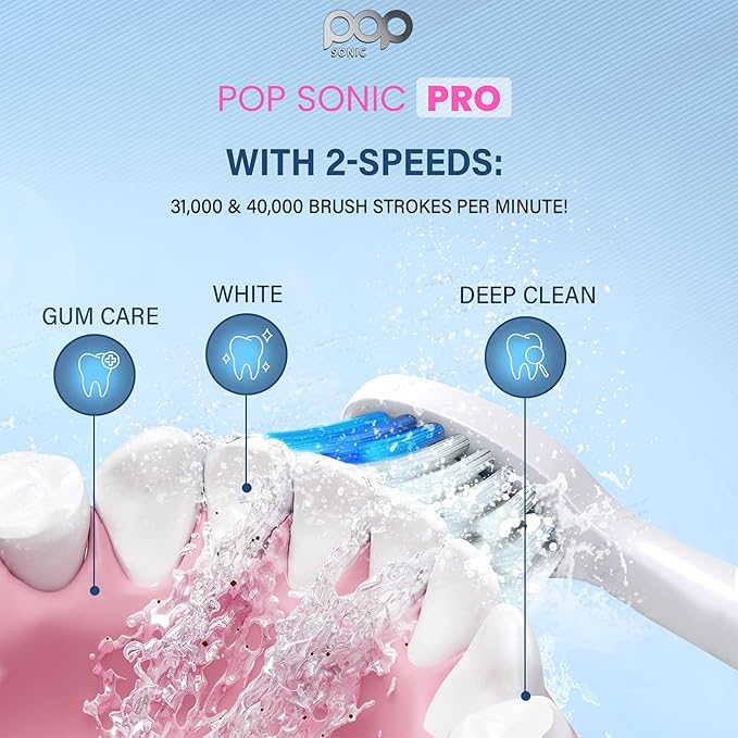 Pop Sonic Ultimate Pro Rechargeable Toothbrush (Navy) - 40000 Strokes/Min Dupont Nylon Bristles Quadrant Pacer &amp Timer for Teens &amp Adults