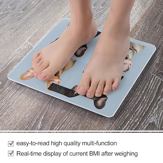 French Bulldog Scale for Body Weight Accurate Digital Bathroom Scale Toughened Glass High Precision Scales Smart Weight Scales with Large LCD Backlight Display Weighing Machine