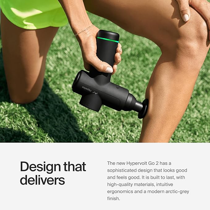 Hyperice Hypervolt Go 2 - Black - Featuring Quiet Glide Technology - Handheld Percussion Massage Gun - 3 Speeds 2 Interchangeable Heads - Helps Relieve Sore Muscles and Stiffness