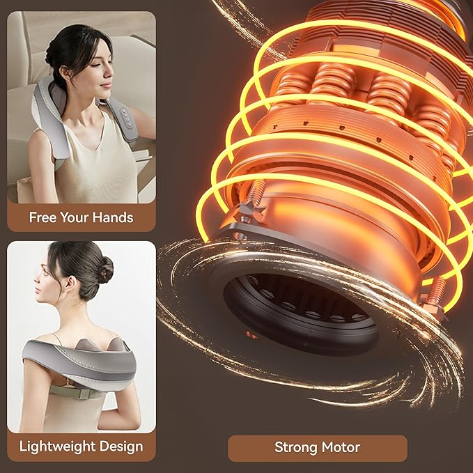 Shiatsu Neck and Shoulder Massager with Heat for Pain Relief Deep Tissue Portable Massagers for Neck and Back Gifts for Men and Woman (Grey with Leather Handbag)