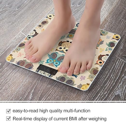 Color Owl Pattern Scale for Body Weight Accurate Digital Bathroom Scale Toughened Glass High Precision Scales Smart Weight Scales with Large LCD Backlight Display Weighing Machine