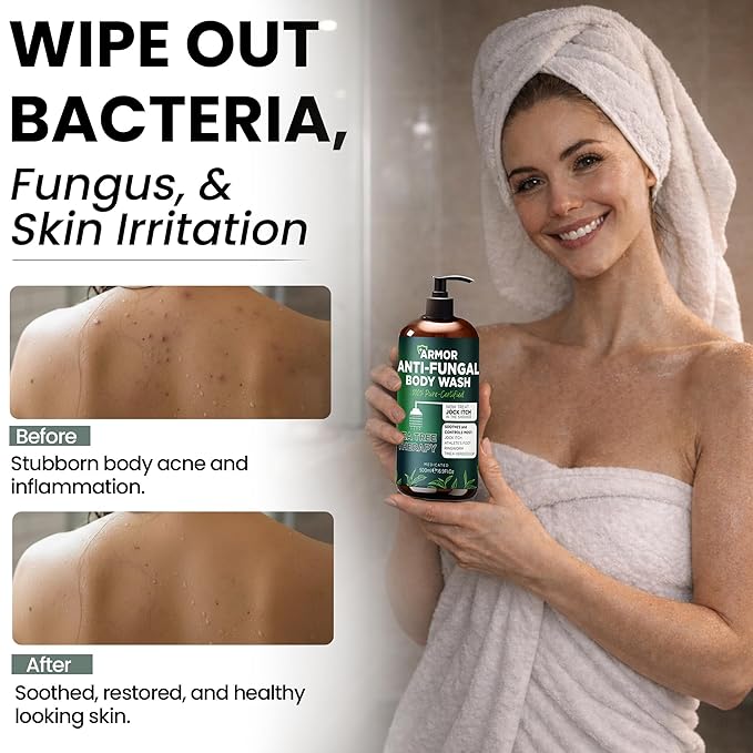 Antifungal Body Care Bundle – Tea Tree Oil Body Wash (16.9 oz) with Silicone Scrubber + Manuka Honey &amp Tea Tree Oil Cream (120ml) – Soothes Itchy Irritated Skin for Men &amp Women
