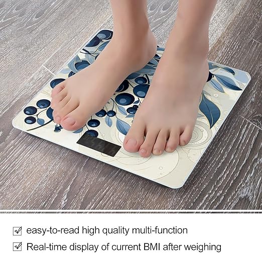 Field of Blueberries Digital Bathroom Scale for Body Weight Weighing Scale with Backlit LCD Display High Precision Measurements &amp Measures Weight Up to 180kg