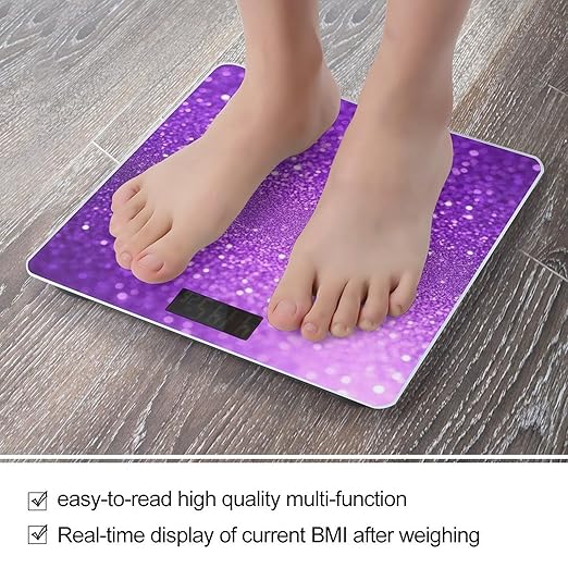 Smart Scale for Body Weight Automatic Switch Digital Bathroom Weighing Scale Purple Glitter Sparkle Pattern