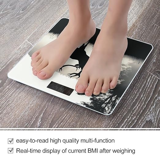 Wildlife Deer Silhouette Bathroom Scale Large LCD Backlight Display Digital Scale Rounded Corners Body Scales Automatic Power On/Off Bathroom Scales for Home Bedrooms