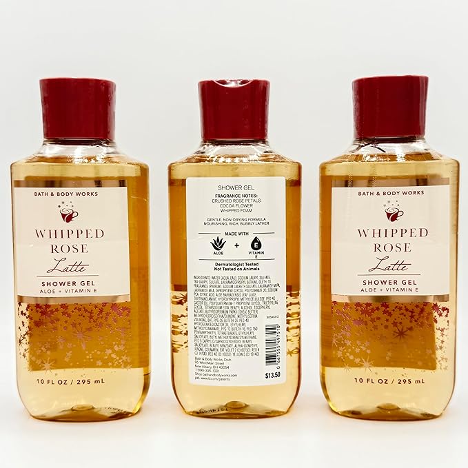 Whipped Rose Latte 3-Piece Bath &amp Body Bundle | Set of Three 10-Ounce Shower Gels