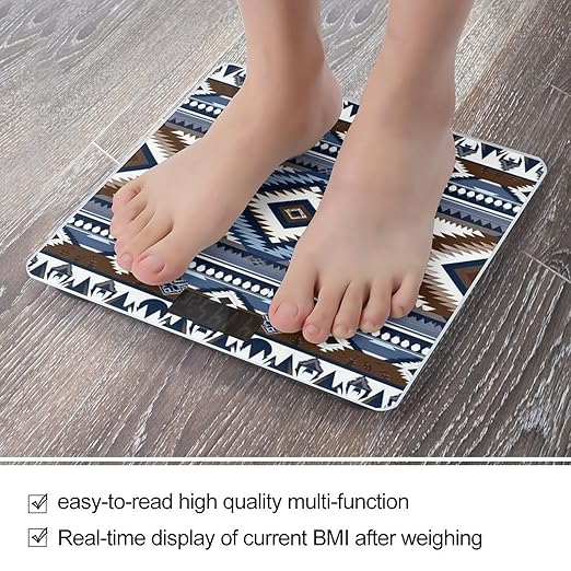 Digital Bathroom Weighing Scale Energy Saving Scale Smart Scale for Body Weight Colorful Surf Blue Tribal Navajo Aztec Geometric Ethnic Pattern