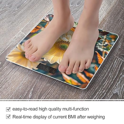 Autumn Flower Leaves Smart Scale for Body Weight Accurate Bathroom Scale with LED Display Digital Weight Scales Weighing Machine High Precision Scales for Bath Home