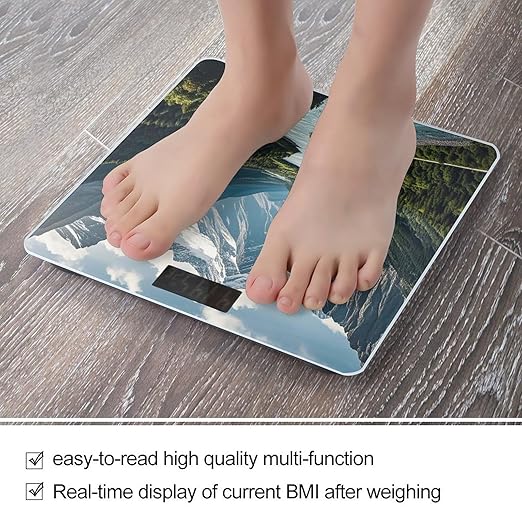 Digital Bathroom Scale for Body Weight Scale with Bright LCD Display High Accuracy Step-On Technology Auto On/Off Mountains and Rivers Digital Scales 400 Lbs /180kg